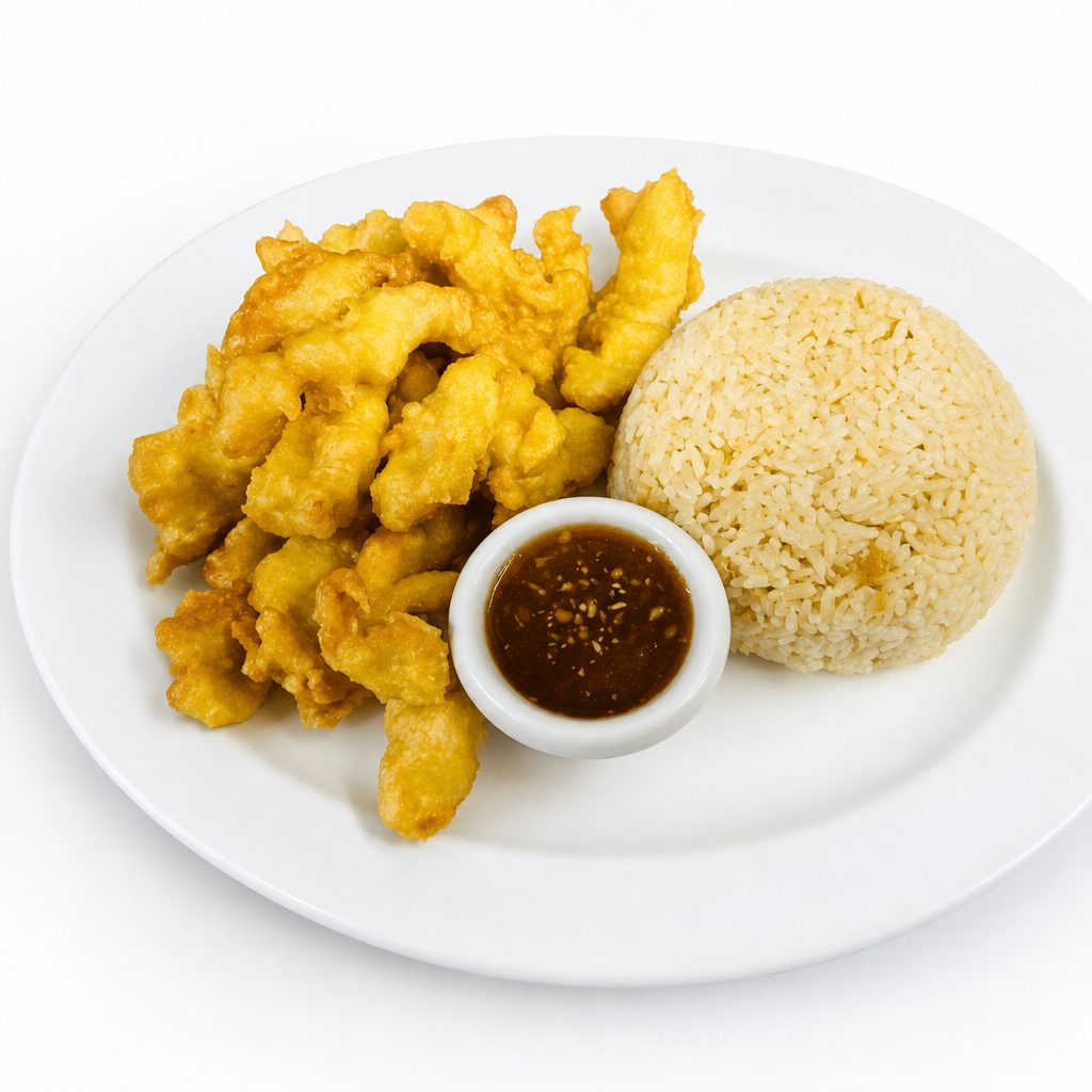 Crispy Chicken Over Rice.